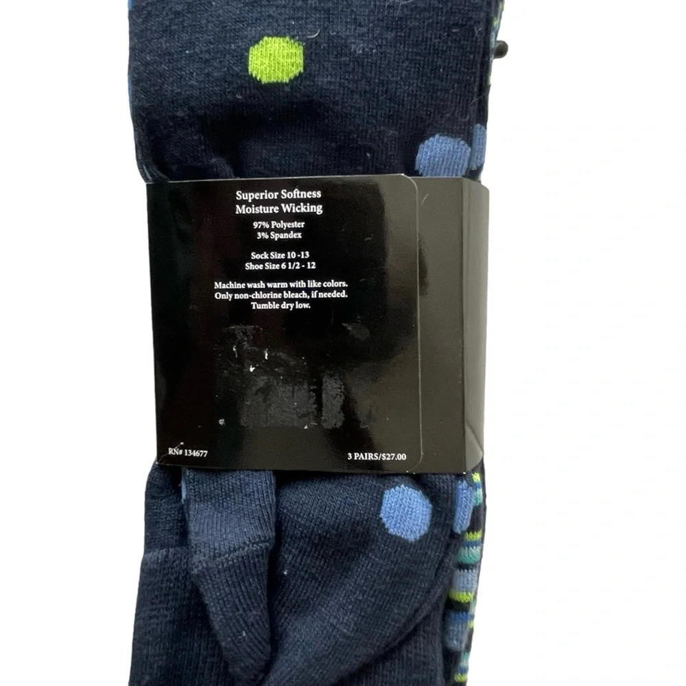 Men's ADOLFO Couture Dress Socks Blue Argyle Stripes Dots 3-Pair Pack Size 10-13